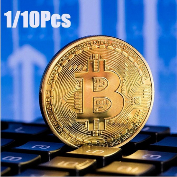 Gold Plated Bitcoin Commemorative Round Collectors Coin Bit Coins Gift with case 