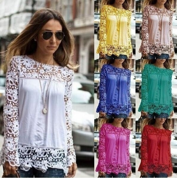 Lover-Beauty Womens Lace Floral Chiffon Blouses Crochet Haut Dentelle Renda MujerTops Blusas Shirts Femininas Camisete Plus Size | Wish