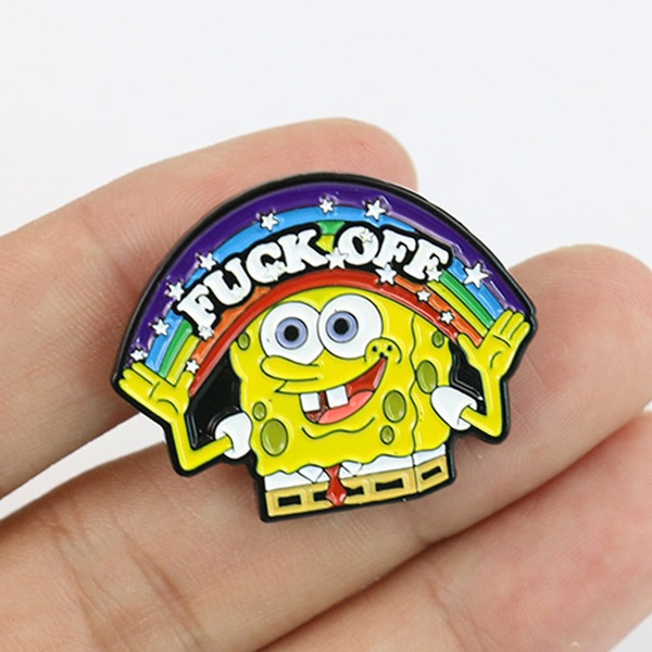 Cute Cartoon Spongebob Enamel Pin Grin Smiling Rainbow Star Spongebob ...