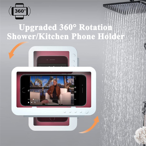 Upgraded Shower Phone Holder Waterproof 360° Rotation, Mirror/Wall Mount  Phone Holder for Shower Kitchen Bathroom Bathtub, Universal Shower  Accessories