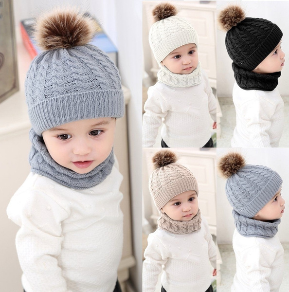 Toddler Kids Girl&Boy Baby Infant Winter Crochet Knit Hat Beanie Cap Scarf Set