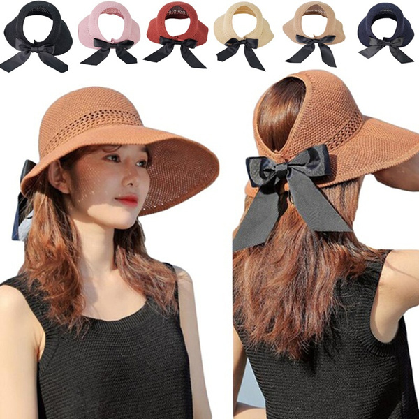 Women Summer Large Straw Hat Big Wide Brim Beach Hat Foldable Sun Block