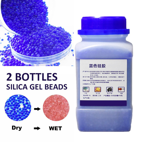 1KG 2 Bottles Silica Gel Beads Silicagel Moisture Absorber Indicating  Reusable Desiccant