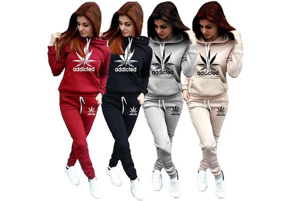 Womens Hoodie + Sweatpants 2-piece Sweat Suits Tracksuits Hooded