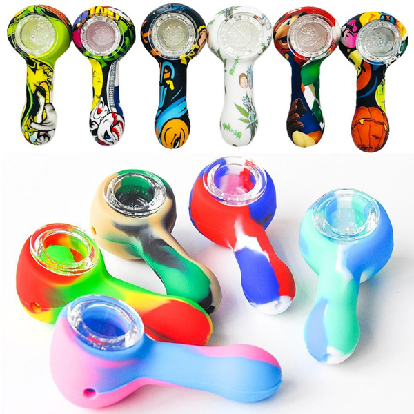 3.0 Inch Random Color Silicone Hand Pipe with glass bowl silicone pipe ...