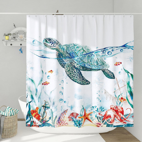 3D Teal Sea Turtle Shower Curtain Spring Ocean Shower Curtain Under The Sea  Shower Curtain Nautical Shower Curtain Polyester Waterproof Shower Curtain  72x72 Inch