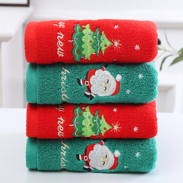Christmas Hand Towel Washcloth 14 x 30 Inch Pure Cotton Towels Bathroom  Shower Towel Santa Claus Pattern Design KFN
