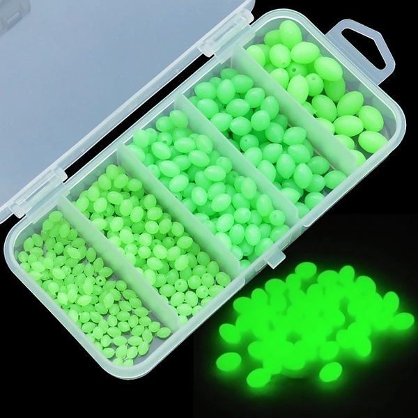 100Pcs Oval Soft Rubber Glowing Luminous Fishing Beads Sink Treble