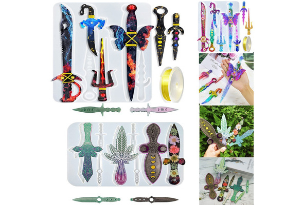 Dagger Resin Molds,funstorm Sword Epoxy Molds for Resin Casting With 6  Different Unique Pattern Silicone Molds for Keychain, Cosplay 