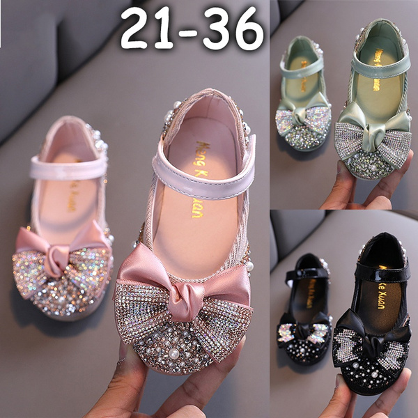 2136 New Cute Children Leather Shoes Rhinestone Bow Princess Toddler