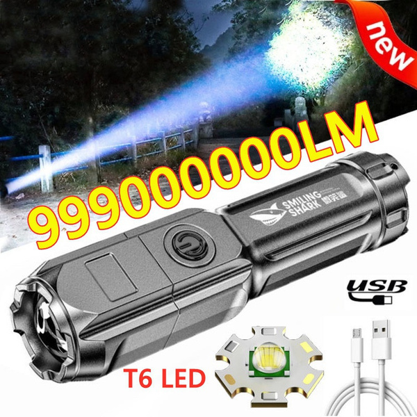 High Power LED Flashlight Rechargeable USB Built-In Battery Strong