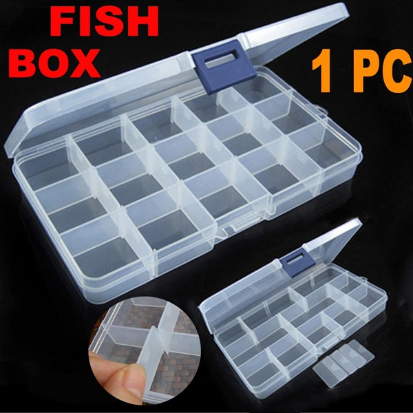 1PC 15 Slots Adjustable Plastic Fishing Lure Hook Tackle Box Storage Case  Organizer