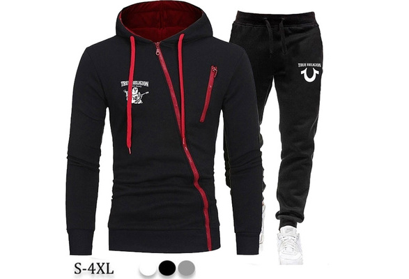 True Religion Tracksuit Men Zipper Hoodie Set Sports Wear Autumn