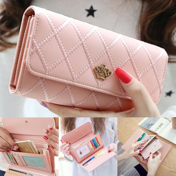 Wallets for Women Cute Pink Pocket Womens Wallets Purses Plaid PU