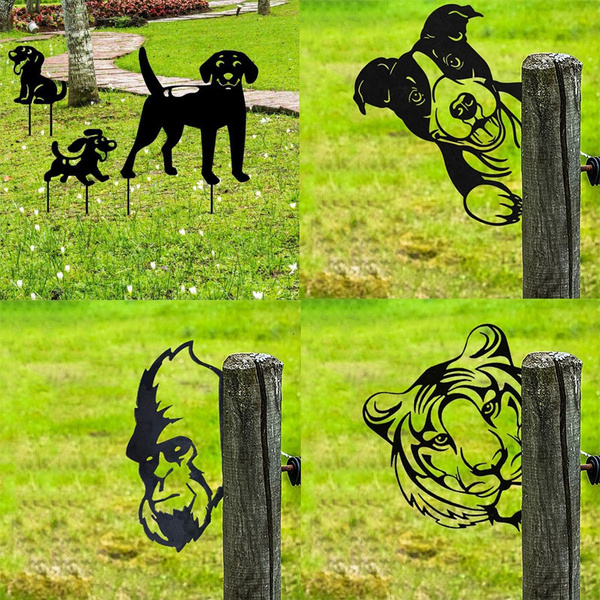 Dog Animal Silhouette Garden Stake Yard Art Lawn Outdoor Home Decor 