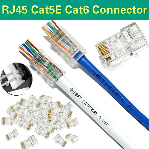 50/100Pcs RJ45 Connector Cat5E Cat6 Crimp Modular Connector Ethernet ...