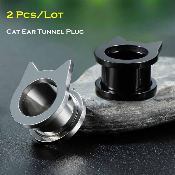 2 Pcs Screwfix Cat Ear Tunnel Plugs and Gauges Flesh Piercing Expander