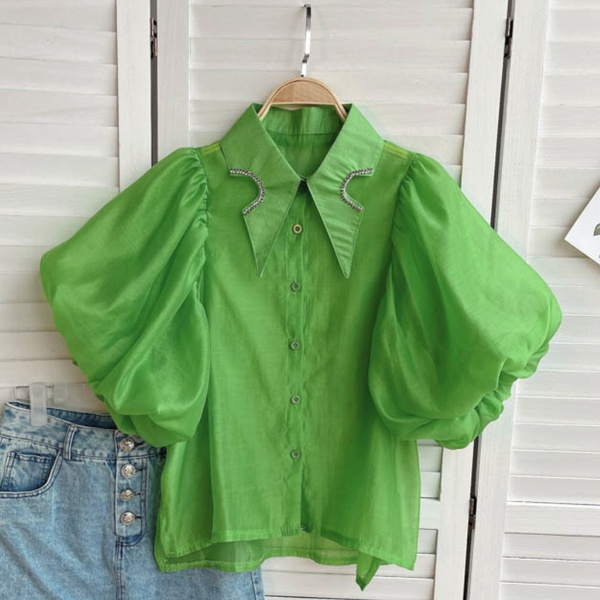 Women Summer Sheer Blouse Shirt Top 