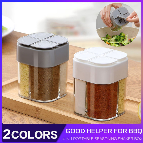 BBQ Seasoning Box, 4 in 1 Plastic Dispenser Camping Spice Containers with  Sealed lid, Seasoning Spice Shaker Travel Camping Spice Kit for Cooking,  Mini Peppers and Steak BBQ (Pack of 1/2)
