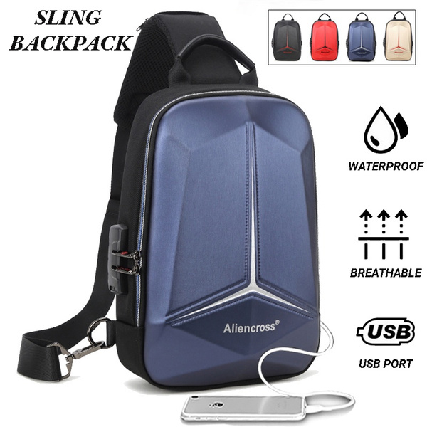Waterproof Sling Crossbody Bag Anti-theft Chest Shoulder Backpack with USB  Port