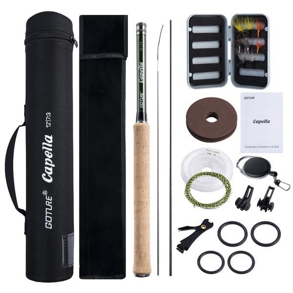 Goture Tenkara Fly Fishing Rod Combo Telescopic Carbon Fiber Tenkara Rod  with Flies Line Lures Clipper Set