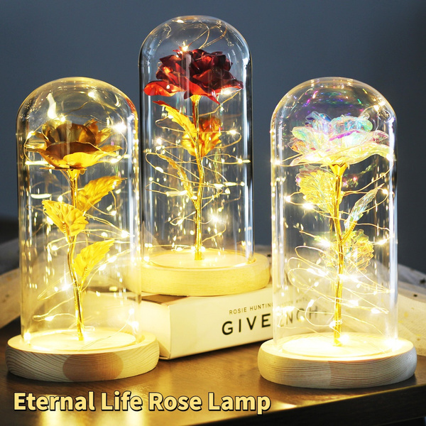 Plastic Rose Flower Eternal Rose Flower In Glass Dome Eternal Rose Lamp