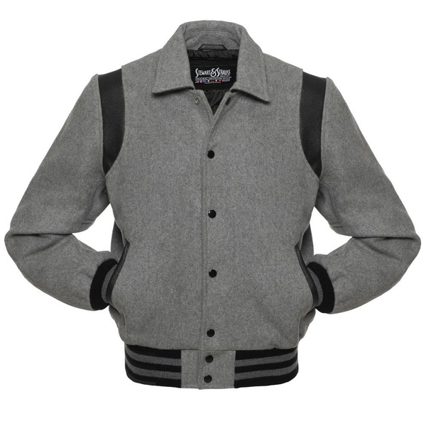 Grey Retro Varsity Jacket Wool Letterman University Jacket