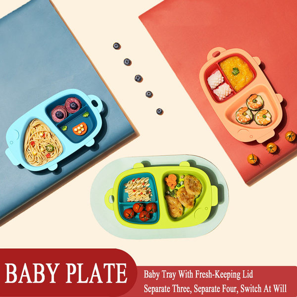 Babies Suction Plates Toddlers Silicone Placemats for Kids Silicone Baby  Plate Baby Dishes Kids Plates Baby Tray with Transparent Lid Baby Silicone  Divider Three Compartments and Four Compartments Baby Warm Tableware