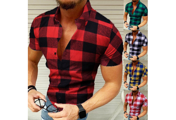 short sleeve red checkered shirt