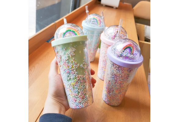 550ML Coffee Juice Plastic Sippy Cup BPA Free Drinking Cup Straw