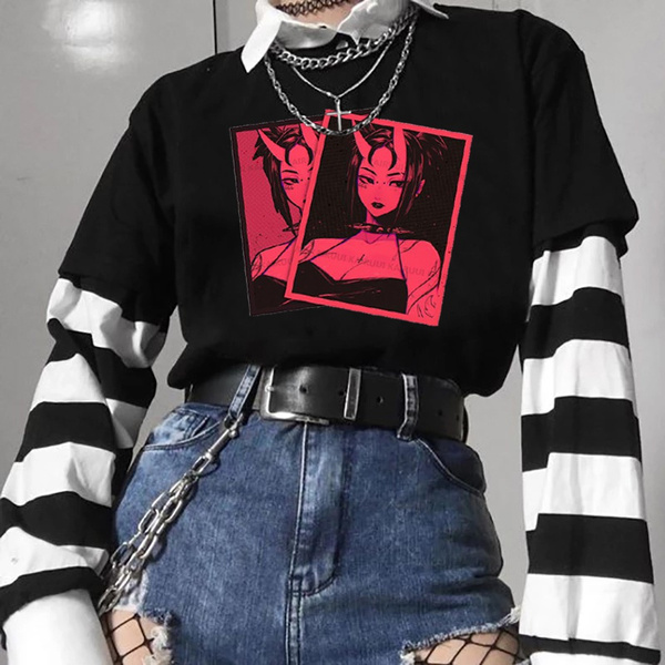 Black Cartoon Tshirt Streetwear Femme Summer Oversized T Shirt