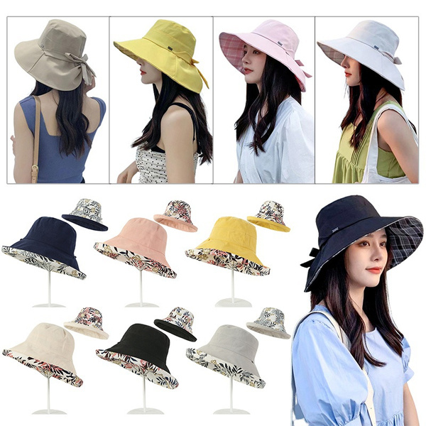 Summer Cotton Linen Packable Bucket Sun Hats For Women Fold-Up