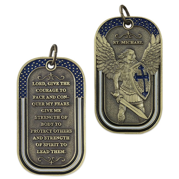 Police Officer Prayer Challenge Coin St Michael The Archangel Dog Tag Necklace Pendant Jewelry