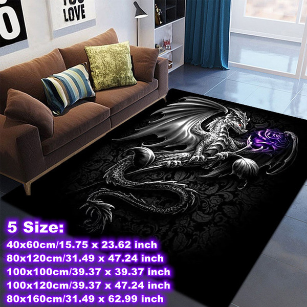 Black Dragon with Purple Rose Soft Rugs Bedroom Living Room Floor