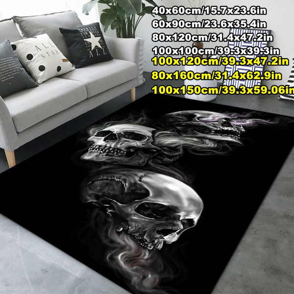3D Skull Modern Large Area Rugs Rectangular Non-slip Mat Home Floor Decor 