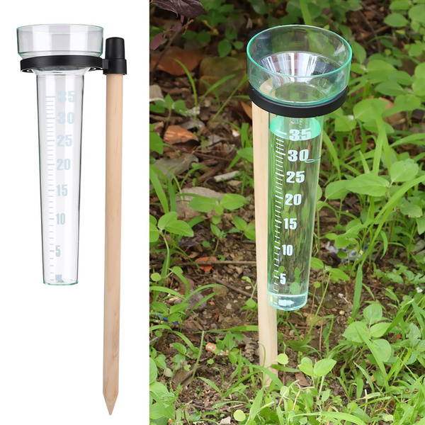 Gardens Conical Wooden Ground Stake Easy-Read Rain Gauge Rainfall Rain ...