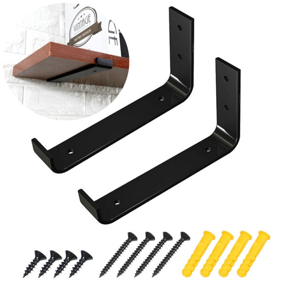 2PCS Shelf Brackets Heavy Duty Black Wall Bracket With Lip For Floating