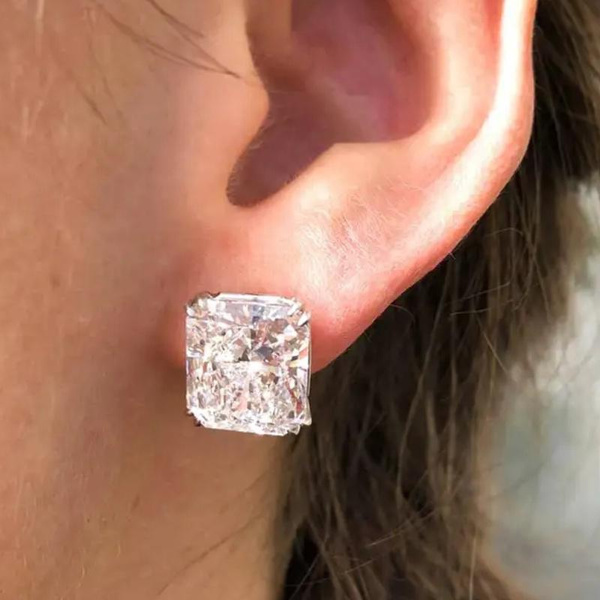 Classic Fashion 925 Sterling Silver Big Square Cut Diamond Stud Earrings  for Women Men Unisex Fashion Moissanite Jewelry Accessories