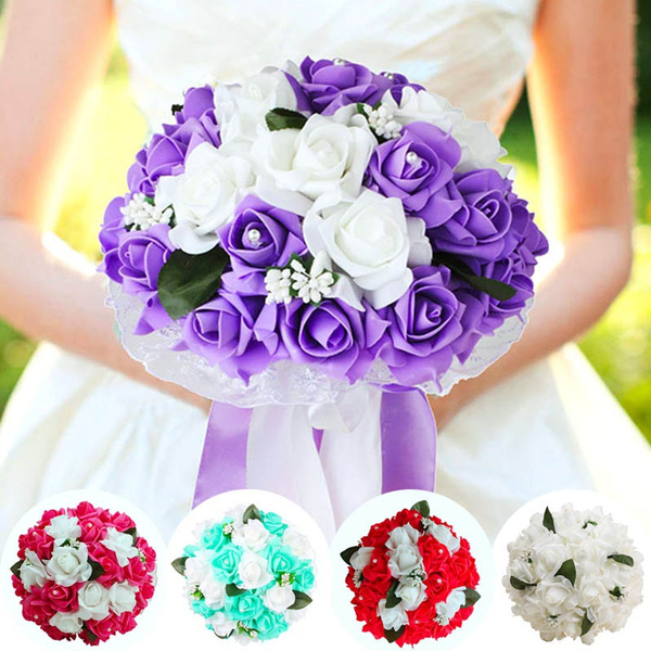 Artificial Foam Wedding Bouquet Flowers Fake Silk Roses Wedding