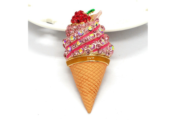 New Pink Rhinestone Strawberry Ice Cream Betsey Johnson Charm Brooch Pin Gift