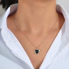 Heart, blackstonenecklace, blackcharmnecklace, Jewelry