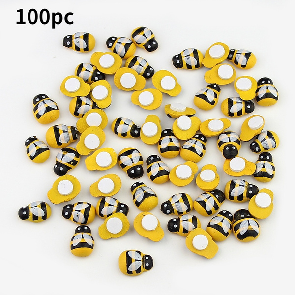 100Pcs Mini Wooden Self & No Adhesive Ladybird/Bees Scrapbooking/Embellishments