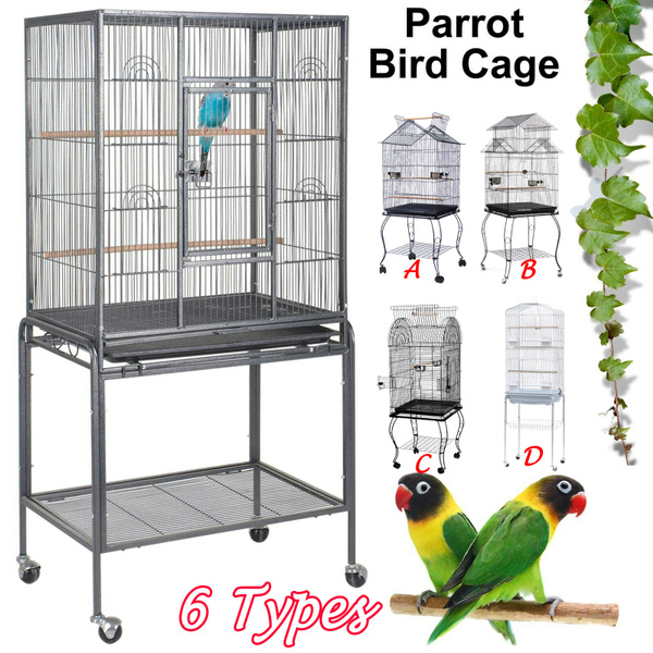 Bird Cage with Rolling Stand Metal Pet Bird Flight Cages Large for ... - Polished Aluminum Parrot Flight Cages