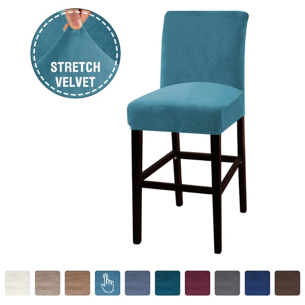Velvet Bar Stool Chair Cover Short Back Dining Chair Slipcover Spandex
