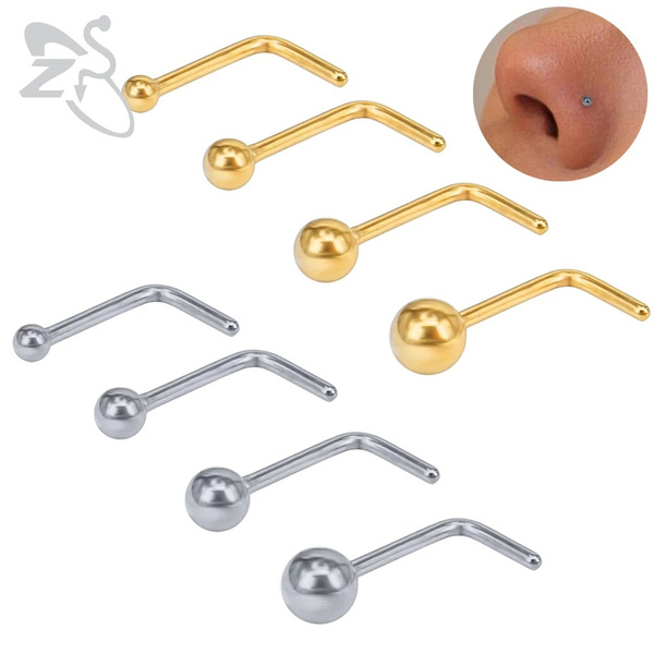 4pcs/lot Nose Studs Ball Round Nose Rings LShape Gold Nostril