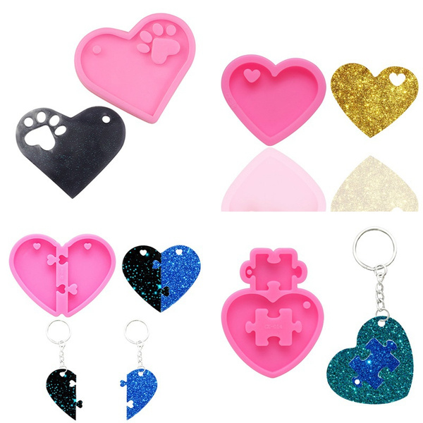 Heart Shape Silicone Molds DIY Keychain Pendant Epoxy Resin Casting Mould  Craft