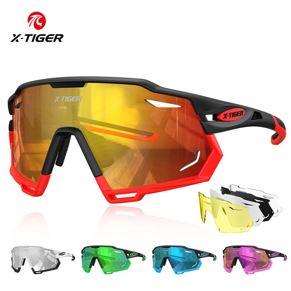 X-TIGER Cycling Sunglasses Polarized Sports Glasses for Men Women with 3/5  Interchangeable Lenses for Running Baseball Glasses