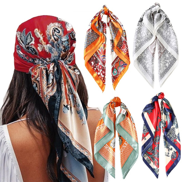 90*90Cm Square Silk Scarf Women Headband Fashion Print Neck