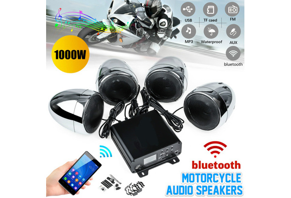 4PCS 1000W Motorcycle bluetooth 4 Speakers Audio Stereo System MP3