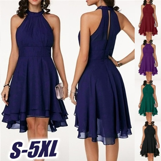 Women Halter Neck High Low Cocktail Skater Dress Vintage Floral Lace Chiffon Bridesmaid Dress Hi Lo Swing Party Dress Asymmetrical Formal Prom Evening Dress Backless Wedding Guest Dress Navy Blue S - Foto 3